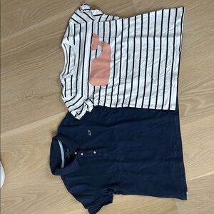 Striped Whale Graphic Kids Shirt - Black and White